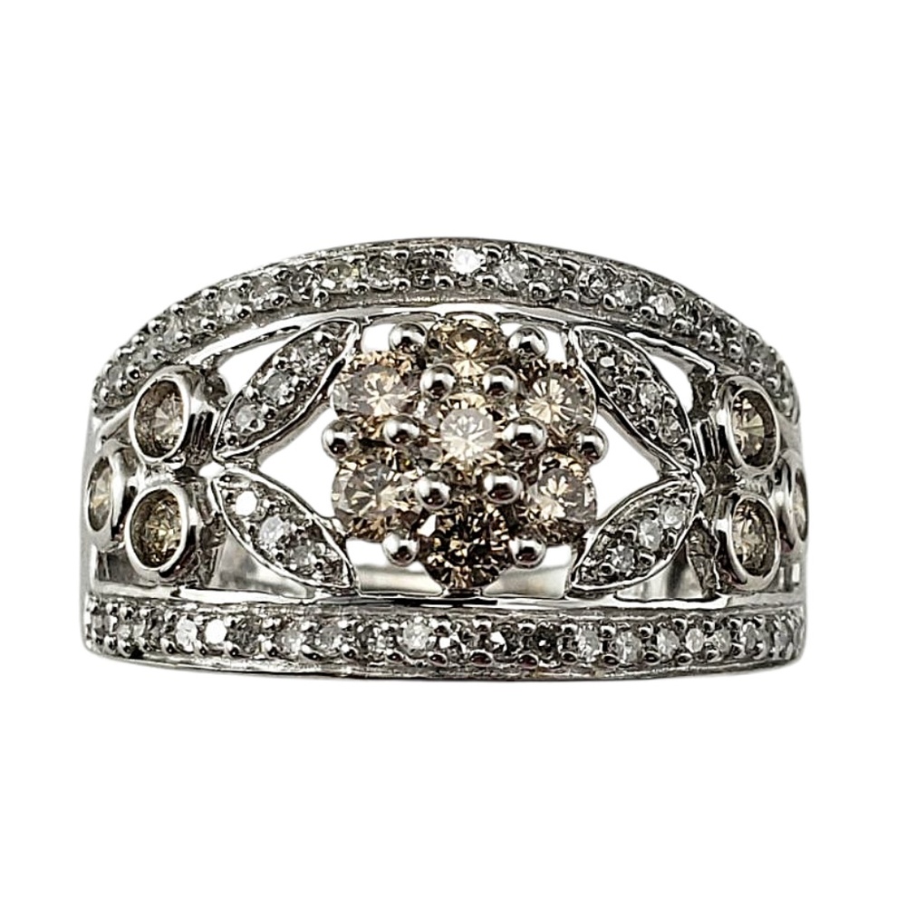 14 Karat White Gold Diamond Floral Band Ring Size 9 #21452